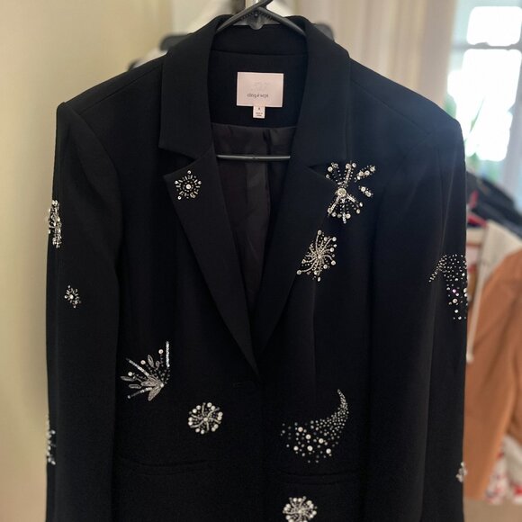 Cinq A Sept- Shooting Star Beaded Blazer In Black/silver - Picture 1 of 3
